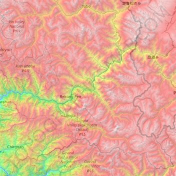 Topografische Karte Kinnaur District, Höhe, Relief