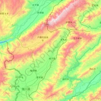 Topografische Karte 陇川县 (Longchuan), Höhe, Relief