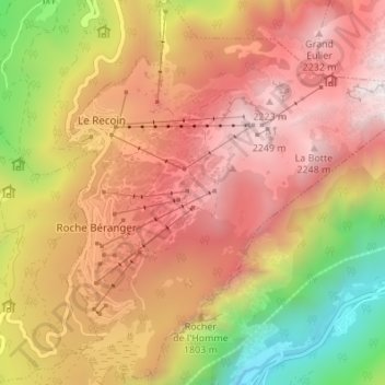 Topografische Karte Chamrousse, Höhe, Relief