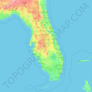 Topografische Karte Florida, Höhe, Relief