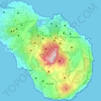 Topografische Karte Isola di Pantelleria, Höhe, Relief