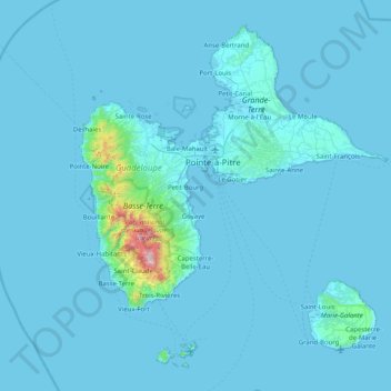 Topografische Karte Guadeloupe, Höhe, Relief