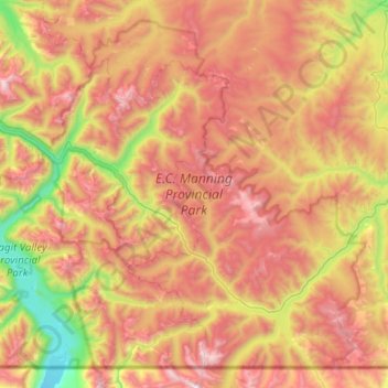 Topografische Karte E.C. Manning Provincial Park, Höhe, Relief