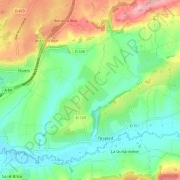 Topografische Karte Tirepied, Höhe, Relief