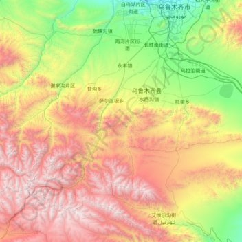 Topografische Karte 乌鲁木齐县, Höhe, Relief