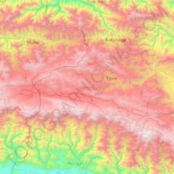 Topografische Karte Lanny Jaya, Höhe, Relief
