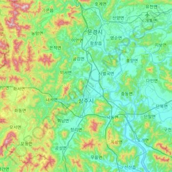 Topografische Karte Sangju, Höhe, Relief