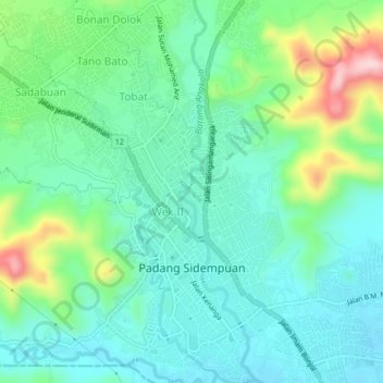 Topografische Karte Padang Sidempuan, Höhe, Relief