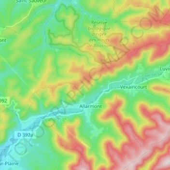 Topografische Karte Bionville, Höhe, Relief