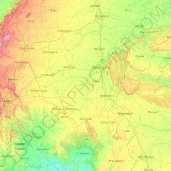Topografische Karte Chittorgarh District, Höhe, Relief
