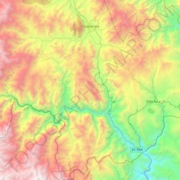 Topografische Karte Oxapampa, Höhe, Relief