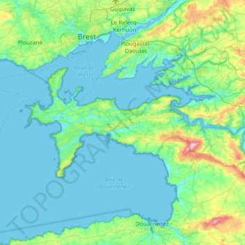 Topografische Karte Communauté de communes Presqu’île de Crozon-Aulne Maritime, Höhe, Relief