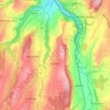 Topografische Karte Vulliens, Höhe, Relief