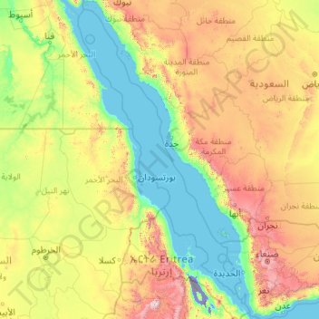 Topografische Karte Rotes Meer, Höhe, Relief