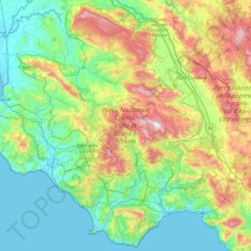 Topografische Karte Parco Nazionale Cilento, Vallo di Diano e Alburni, Höhe, Relief