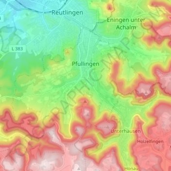 Topografische Karte Pfullingen, Höhe, Relief