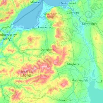 Topografische Karte County Londonderry, Höhe, Relief