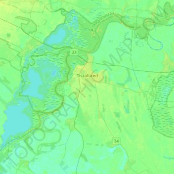 Topografische Karte Tiszafüred, Höhe, Relief