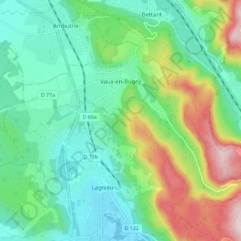 Topografische Karte Vaux-en-Bugey, Höhe, Relief
