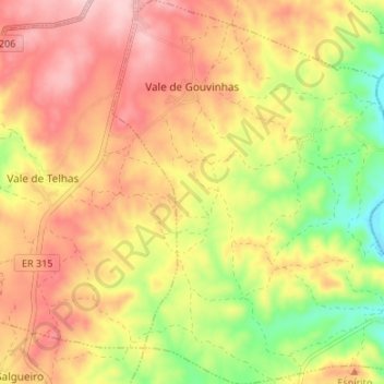 Topografische Karte Vale de Gouvinhas, Höhe, Relief
