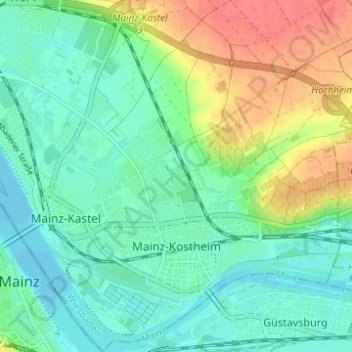 Topografische Karte Mainz-Kostheim, Höhe, Relief