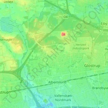 Topografische Karte Albertslund Kommune, Höhe, Relief