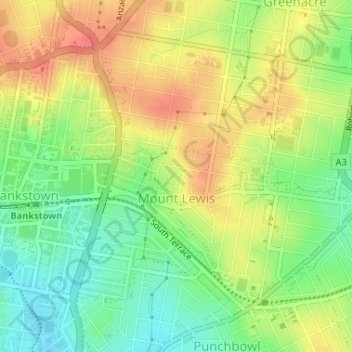 Topografische Karte Mount Lewis, Höhe, Relief