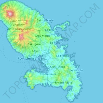 Topografische Karte Martinique, Höhe, Relief