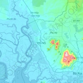 Topografische Karte Thị xã Phú Mỹ, Höhe, Relief
