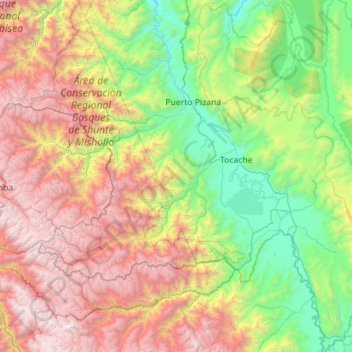 Topografische Karte Provincia de Tocache, Höhe, Relief