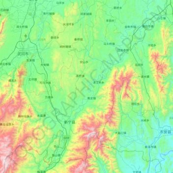 Topografische Karte Xinning County, Höhe, Relief