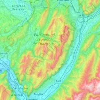 Topografische Karte Massif de la Chartreuse, Höhe, Relief