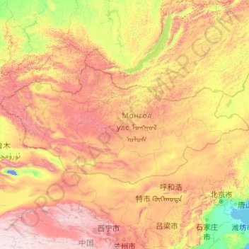 Topografische Karte Mongolei, Höhe, Relief