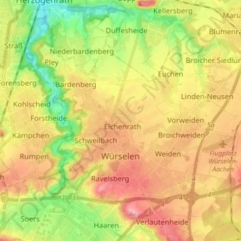 Topografische Karte Würselen, Höhe, Relief