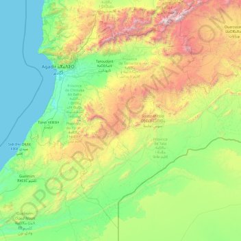 Topografische Karte Souss-Massa ⵙⵓⵙⵙ-ⵎⴰⵙⵙⴰ سوس-ماسة, Höhe, Relief