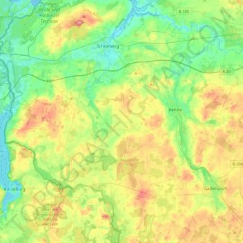 Topografische Karte Rehna, Höhe, Relief