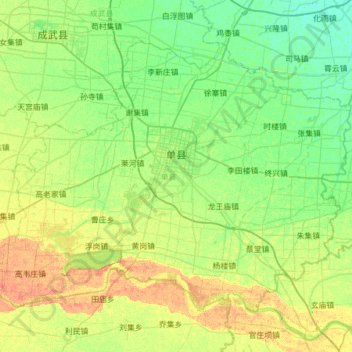 Topografische Karte Shan County, Höhe, Relief