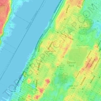 Topografische Karte Upper West Side, Höhe, Relief