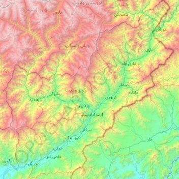 Topografische Karte Kunar, Höhe, Relief