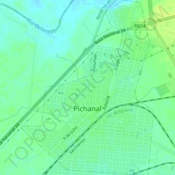 Topografische Karte Pichanal, Höhe, Relief