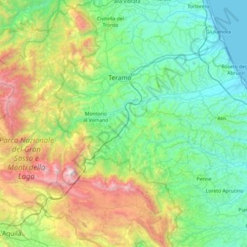 Topografische Karte Vomano, Höhe, Relief