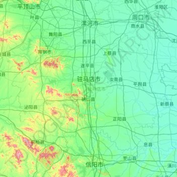 Topografische Karte Zhumadian, Höhe, Relief