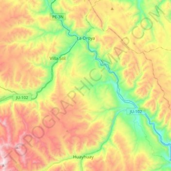 Topografische Karte La Oroya, Höhe, Relief