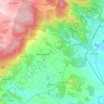 Topografische Karte Gemeinde Schrattenthal, Höhe, Relief