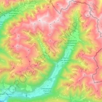 Topografische Karte Gsies, Höhe, Relief