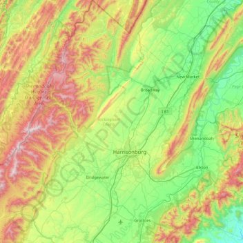 Topografische Karte Rockingham County, Höhe, Relief