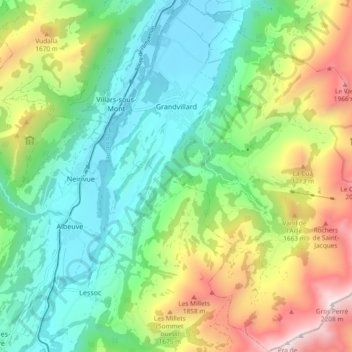Topografische Karte Grandvillard, Höhe, Relief