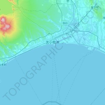 Topografische Karte Tomakomai, Höhe, Relief