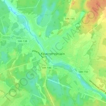 Topografische Karte городское поселение Красногородск, Höhe, Relief