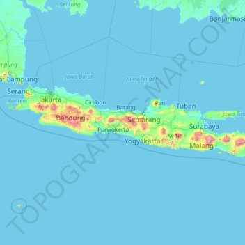 Topografische Karte Jawa, Höhe, Relief